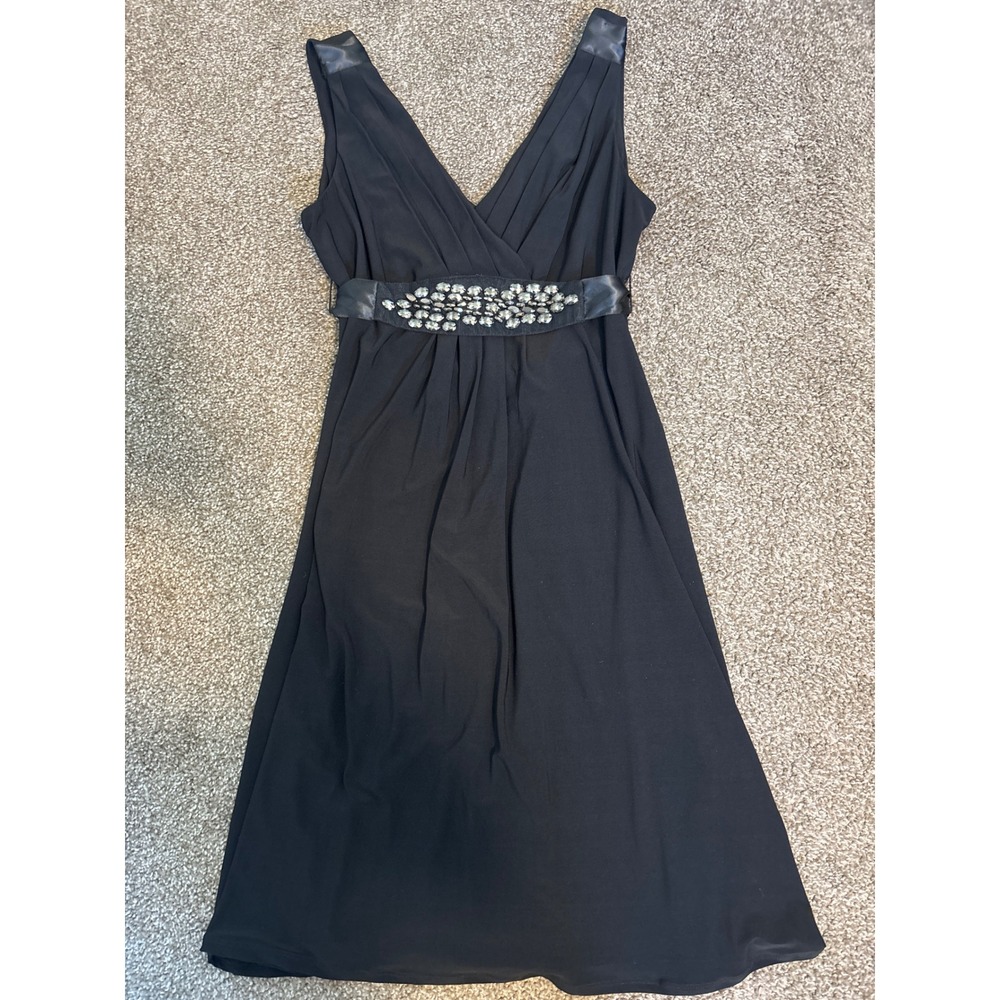 Scarlett Nite Cocktail Dress Women 6P Black Excellent Rhinestone Waist Petite